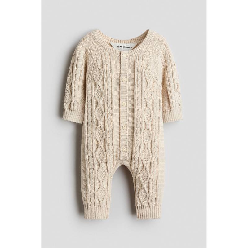H&M Kids Off White Textured Cotton-Knit Romper Suit (1-2 Months)