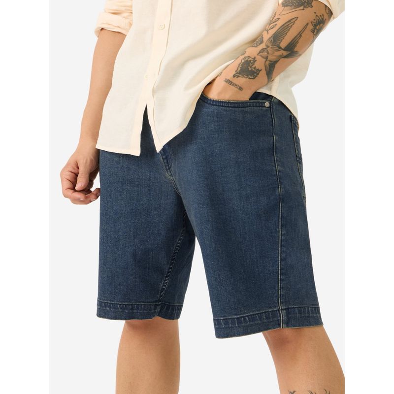 The Souled Store Denim Ink Blue Men Regular Fit Cotton Shorts (28)