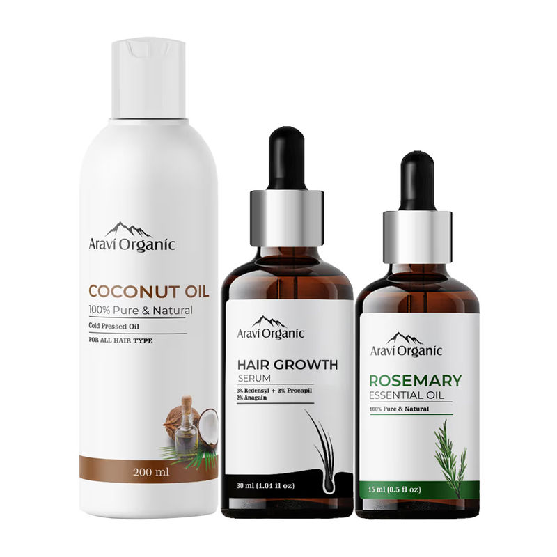 Aravi Organic Extra Virgin Coconut Oil, Hair Growth Serum & Rosemary