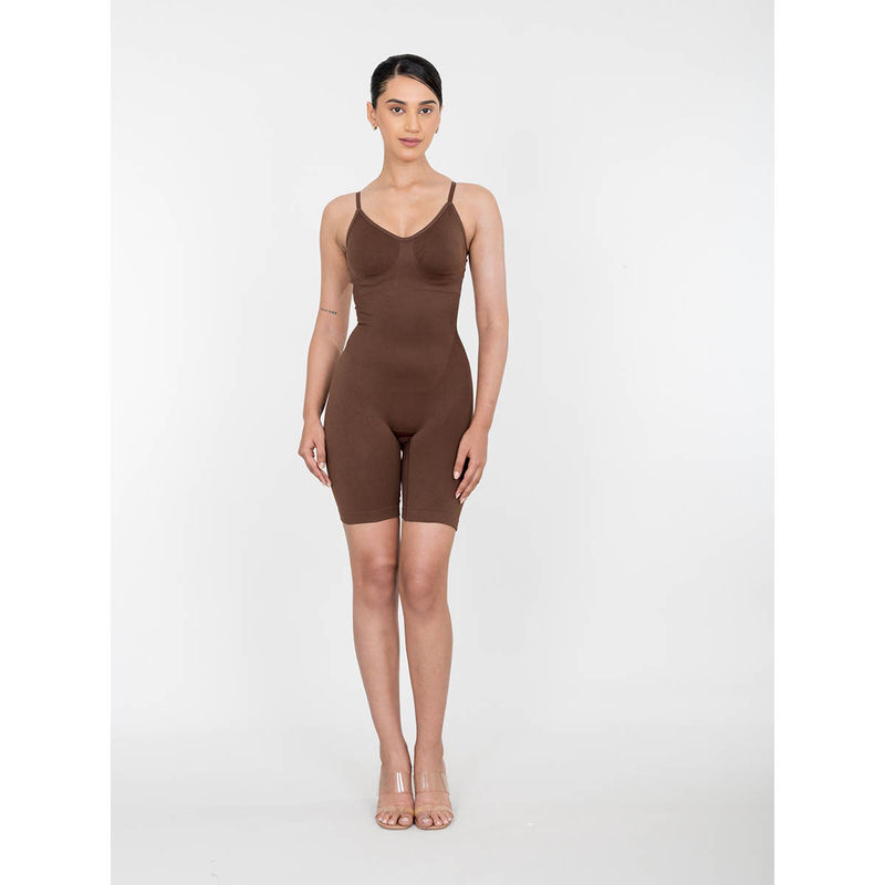 Shapercult Premium Mid Thigh Bodysuit -Brown (XL)