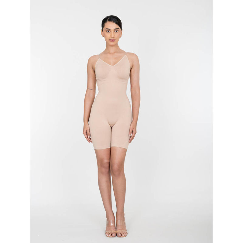 Shapercult Premium Mid Thigh Bodysuit -Beige (XL)