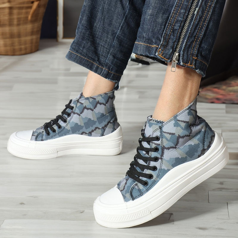 Carlton London Womens Fashionable Grey Color Lace Up Camouflage Sneakers (EURO 37)