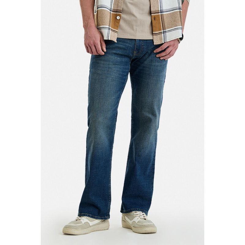Snitch Blue Washed Bootcut Casual Jeans for Men (34)