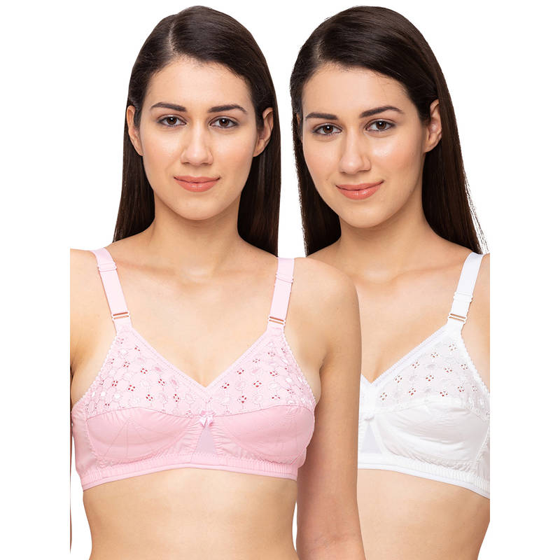 Juliet Womens Non Padded Non Wired Bra Combo Nari White Pink (42C)