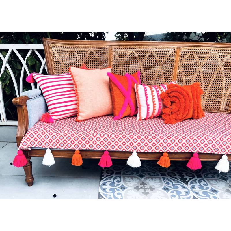 THROW PILLOW Rosy Red Radiance Diamond Pattern Sofa Cover with Tassels (120x65 CM)