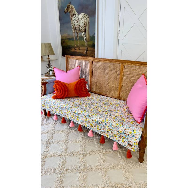 THROW PILLOW White Petal Carnival with Tassels Sofa Cover (120x65 CM)