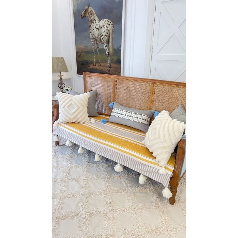 THROW PILLOW Mustard Symmetric Pattern with Tassel Sofa Cover (120x65 CM)