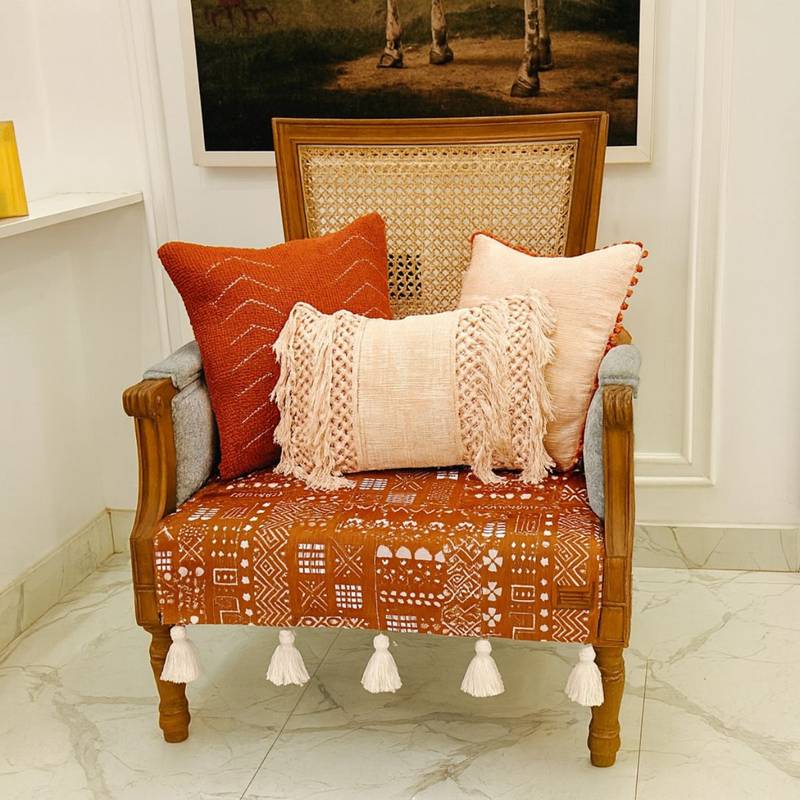 THROW PILLOW Orange Terracotta Sofa Cover with Tassels (65x65 CM)