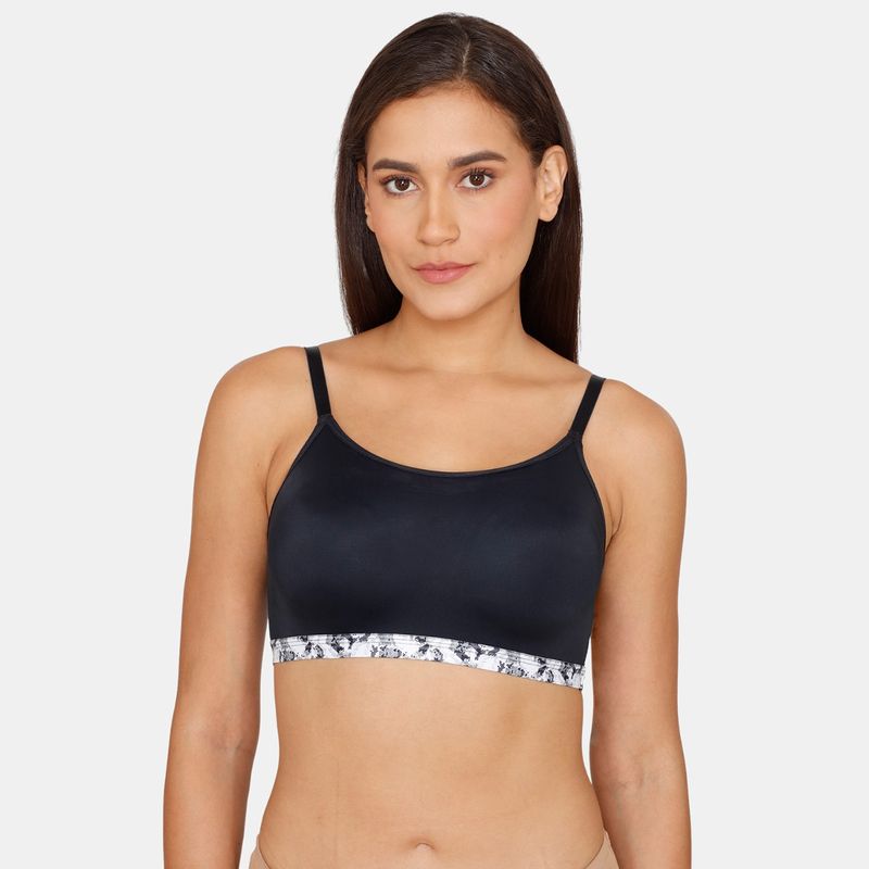Zivame Pixel Play Double Layered Non-Wired 3-4th Coverage Bralette Bra - Anthracite - Black (L)