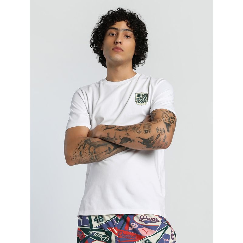 Puma Sports Legacy Graphic Men's White T-shirts (XL)
