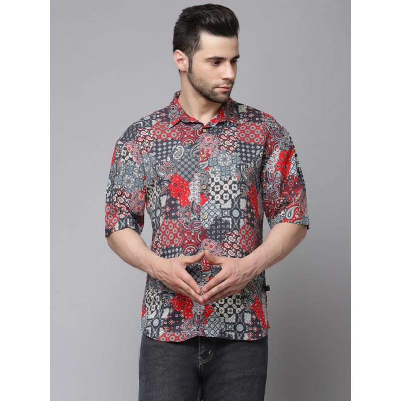 RIGO Men Blue Red Paisley Print Shirt (S)