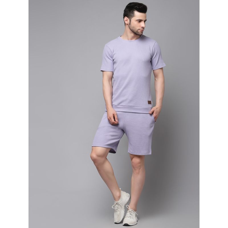 RIGO Men Light Purple Waffle Knit Half Sleeves Co-Ord (Set of 2) (L)