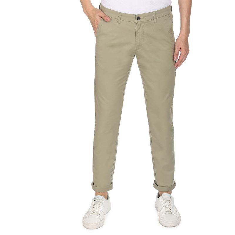 Arrow Sports Men Light Olive Low Rise Solid Casual Trousers (34)