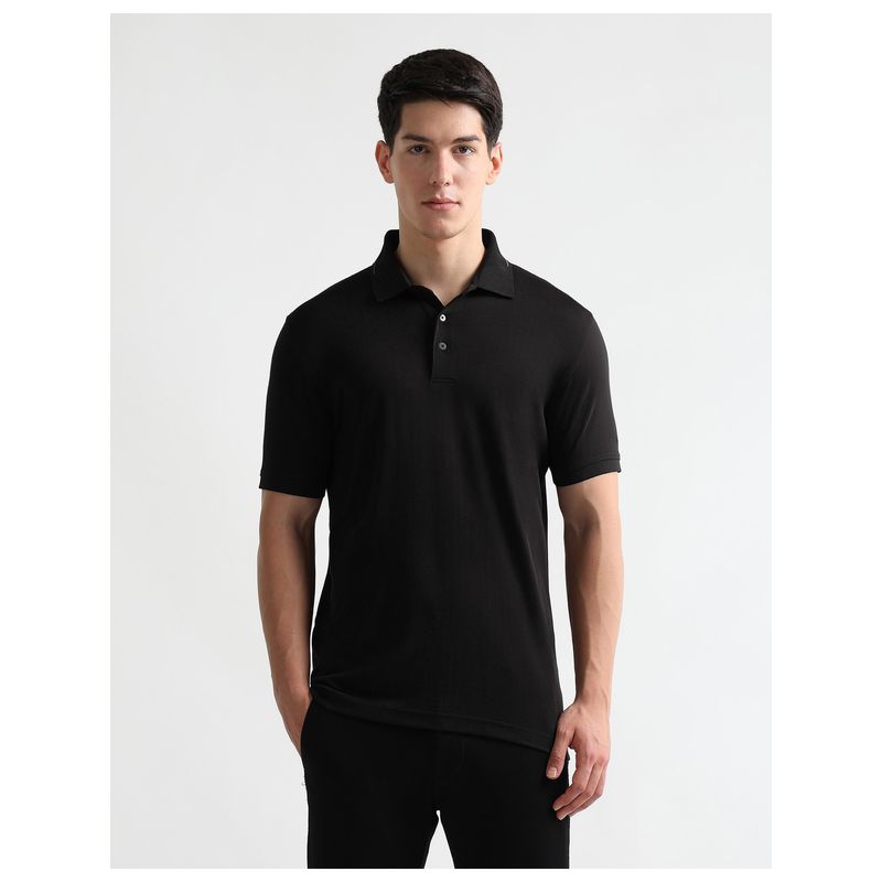 Arrow Men's Textured Premium Formal Polo T-Shirt - Black (S)