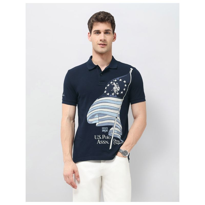 U.S. Polo Assn. Denim Co. Men's Graphic Printed Regular Fit Polo T-Shirt - Blue (XL)