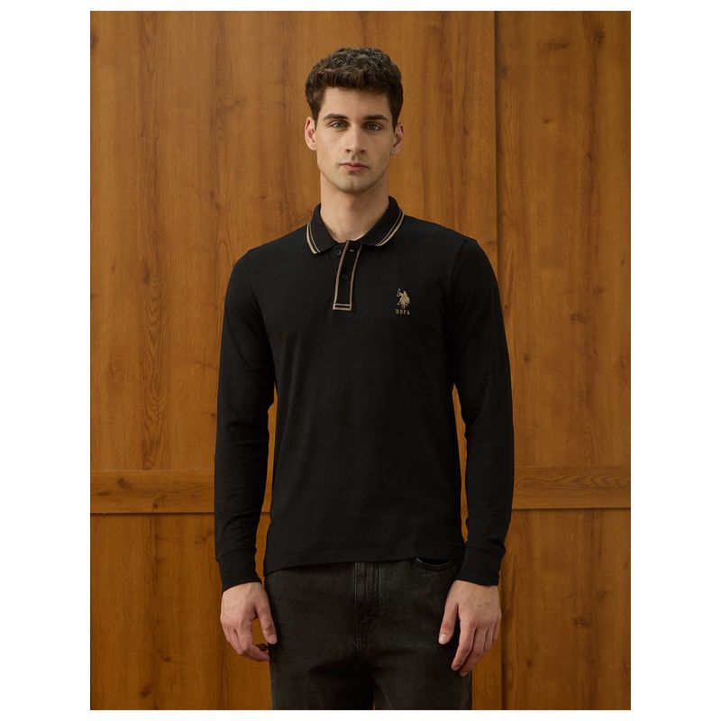 U.S. POLO ASSN. Men's Solid Equestrian Aisle Theater Polo T-Shirt - Black (L)