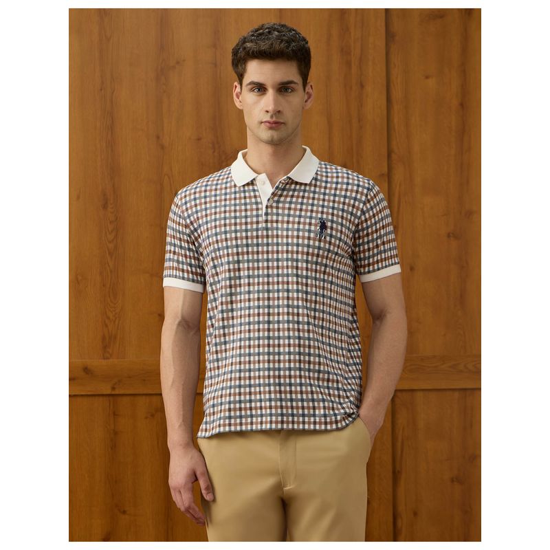 U.S. POLO ASSN. Men's Checked Equestrian Aisle Theater Polo T-Shirt - Multi-Color (L)