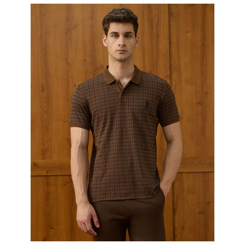U.S. POLO ASSN. Men's Checked Equestrian Aisle Theater Polo T-Shirt - Multi-Color (S)