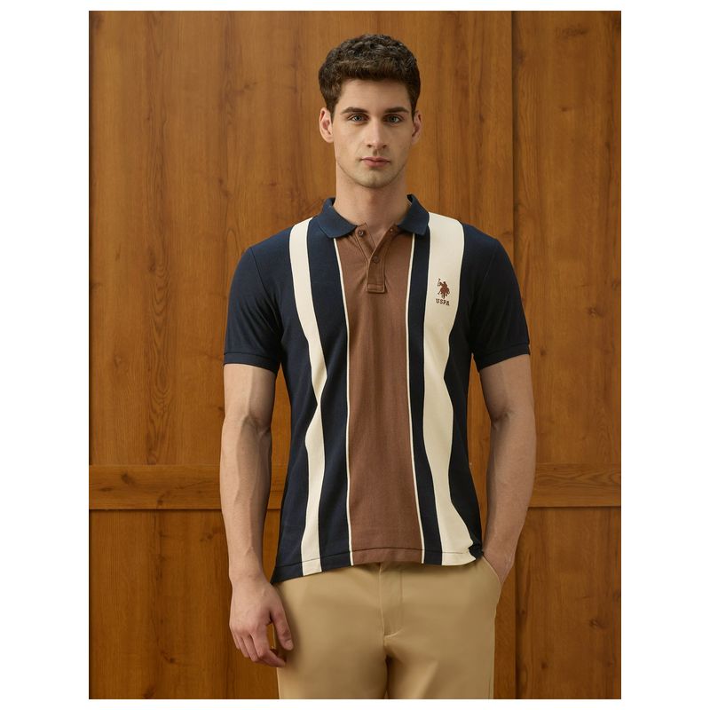 U.S. POLO ASSN. Men's Colourblocked Equestrian Aisle Theater Polo T-Shirt - Blue (XL)