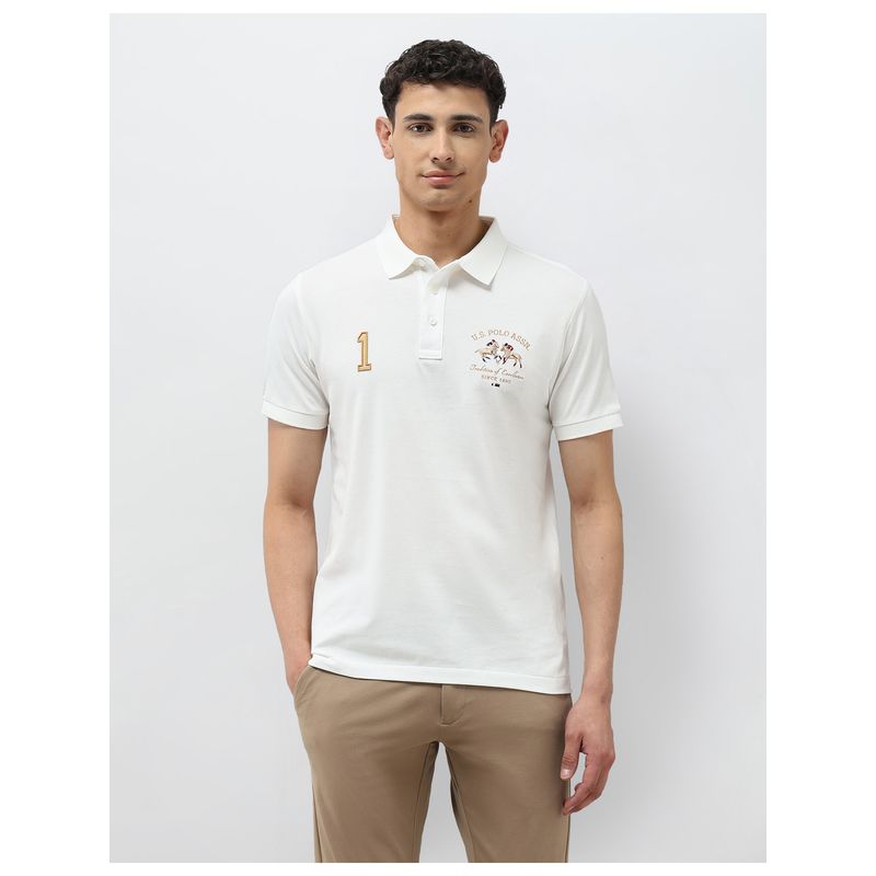 U.S. POLO ASSN. Men's Numeric Brand Embroidered Polo T-Shirt - White (S)