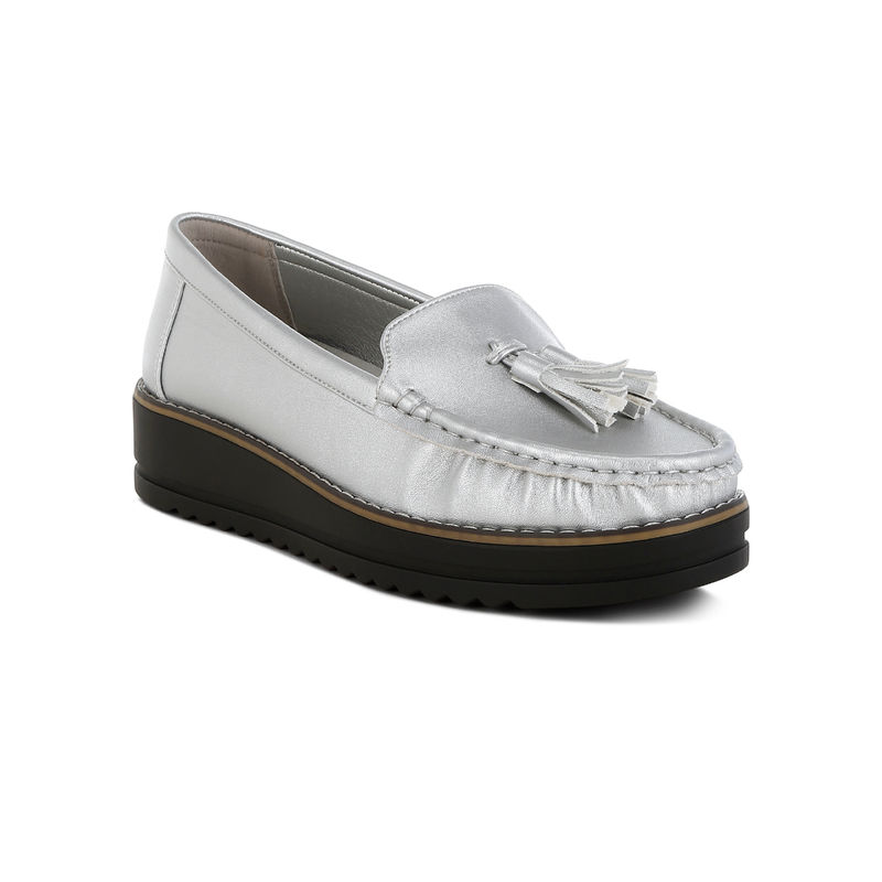 London Rag Silver Metallic Tassel Detail Moccasins (UK 3)