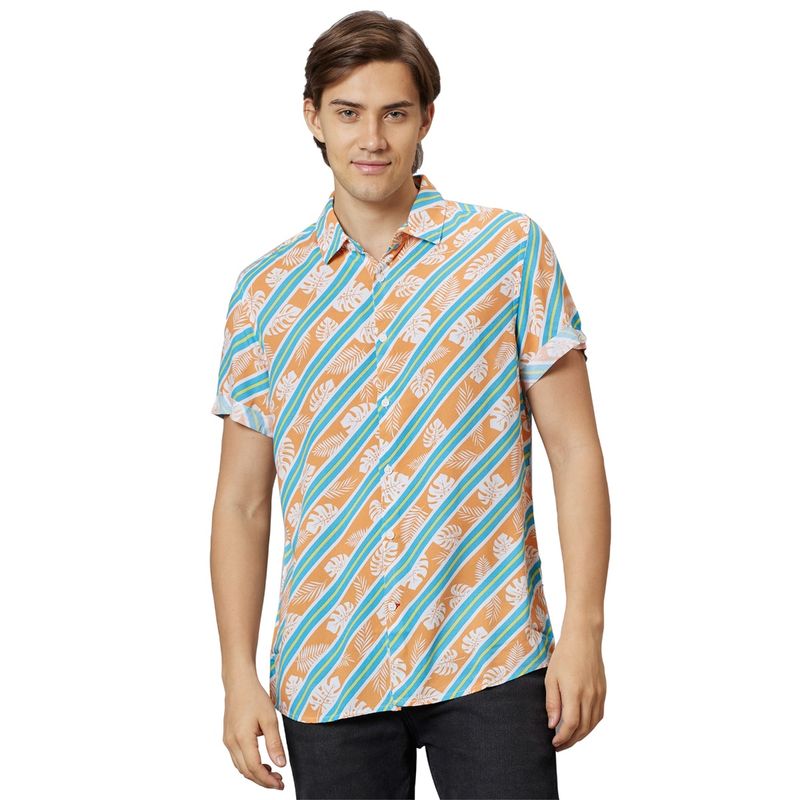 Being Human Men Orange Slim Fit Short Sleeve Shirts (XL)