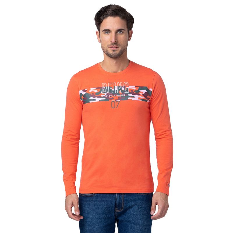 Being Human Men Orange Regular Fit Long Sleeve T-Shirts (XL)