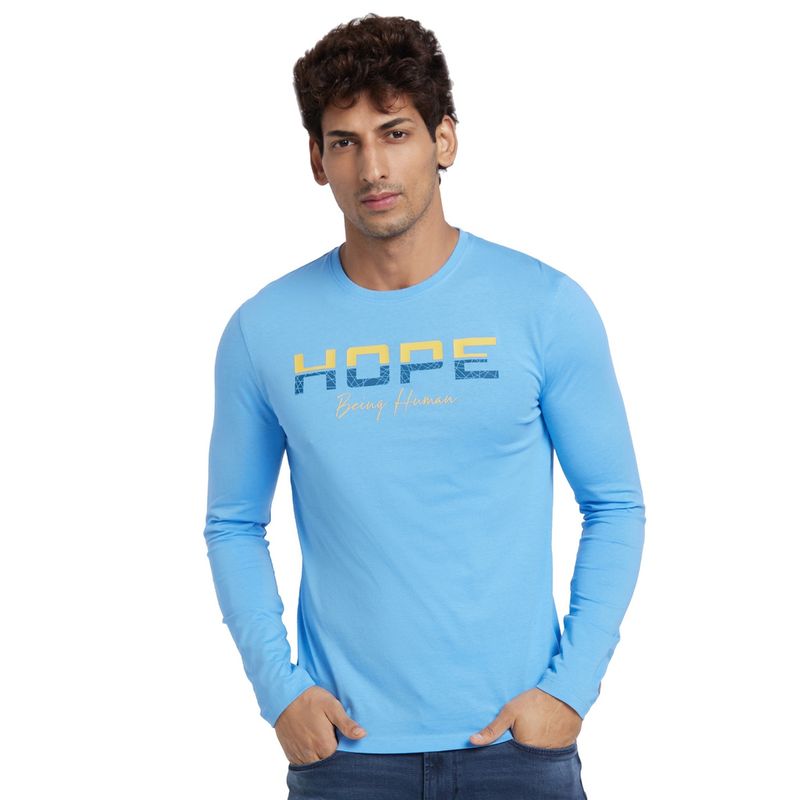 Being Human Men Blue Regular Fit Long Sleeve T-Shirts (L)