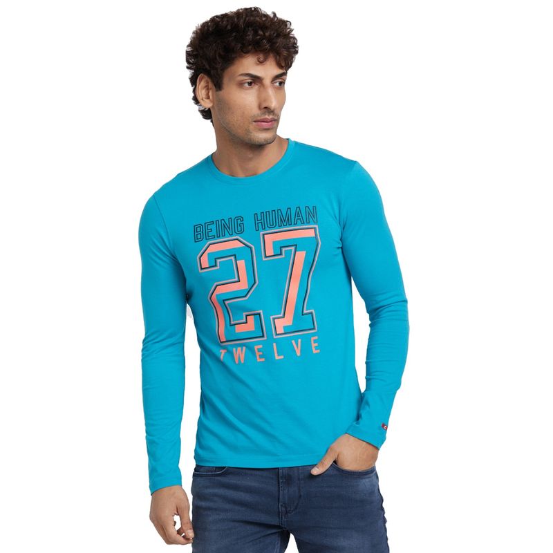 Being Human Men Blue Regular Fit Long Sleeve T-Shirts (M)