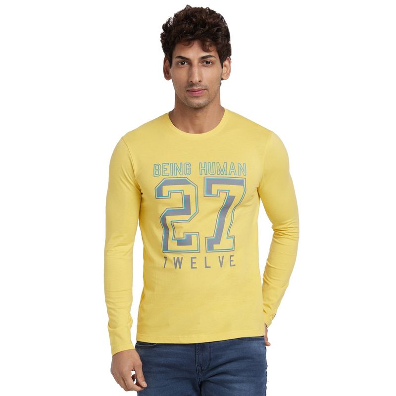 Being Human Men Yellow Regular Fit Long Sleeve T-Shirts (M)