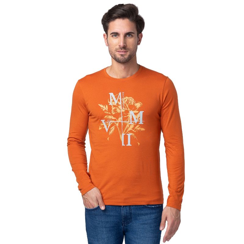 Being Human Men Orange Regular Fit Long Sleeve T-Shirts (XL)