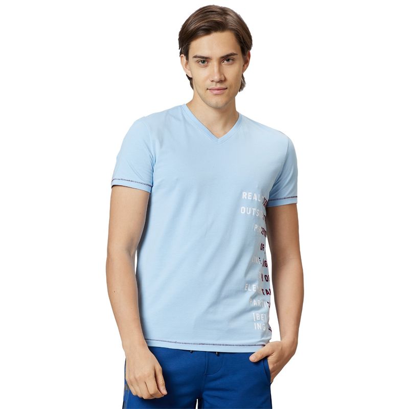 Being Human Men Blue Regular Fit Short Sleeve T-Shirts (M)