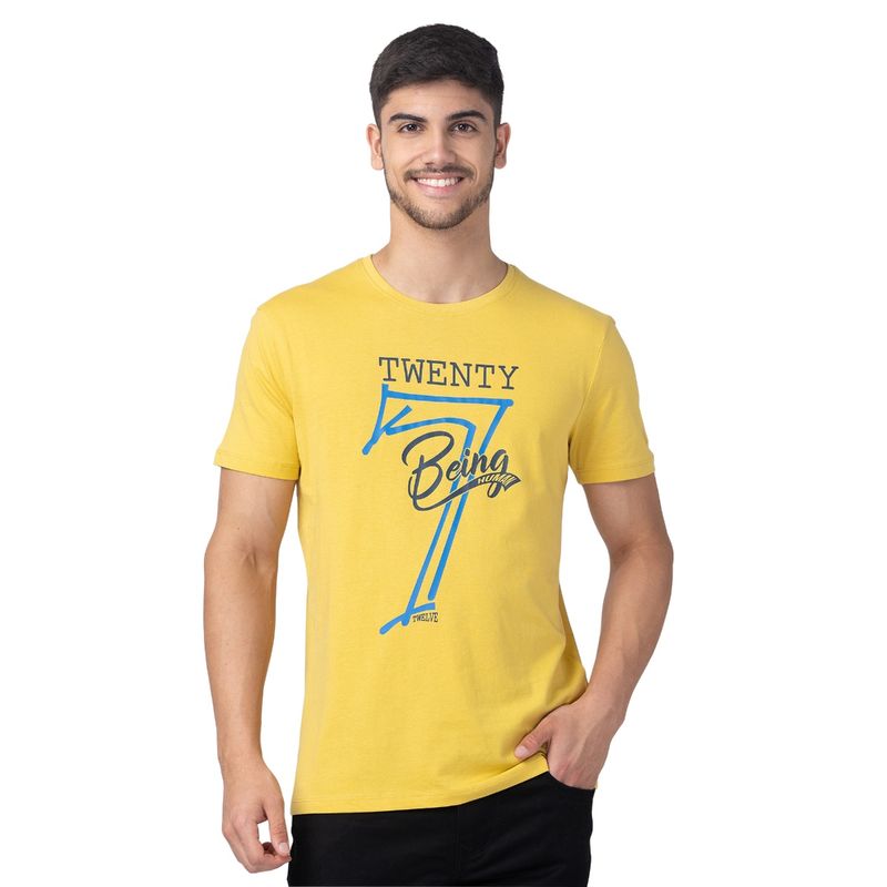 Being Human Men Yellow Regular Fit Short Sleeve T-Shirts (M)
