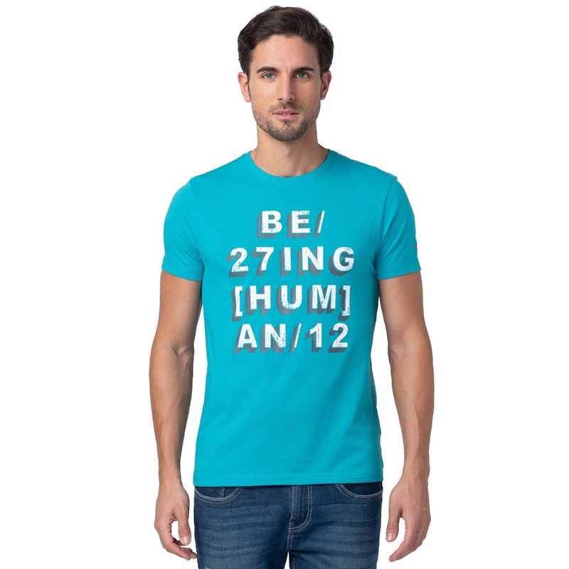 Being Human Men Blue Regular Fit Short Sleeve T-Shirts (M)