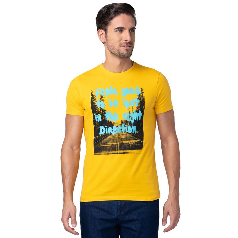 Being Human Men Yellow Regular Fit Short Sleeve T-Shirts (S)