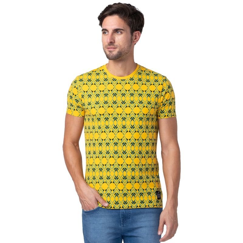 Being Human Men Yellow Regular Fit Short Sleeve T-Shirts (M)