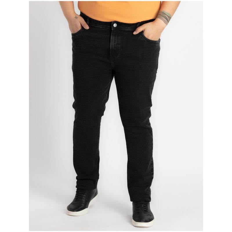 UNSIZED Mens Plus Size Black Washed Denim Jeans (4)
