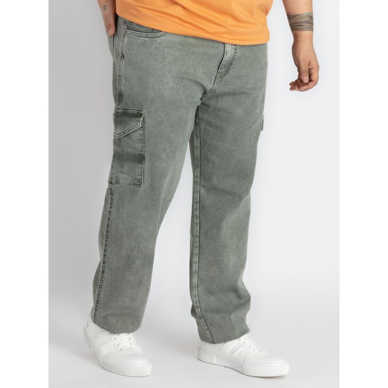 UNSIZED Mens Plus Size Olive Cargo Washed Denim Jeans (2)