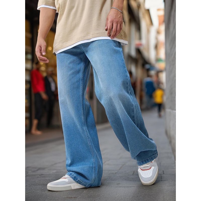 Bewakoof Men's Blue Washed Super Baggy Fit Mid-Rise Jeans (30)