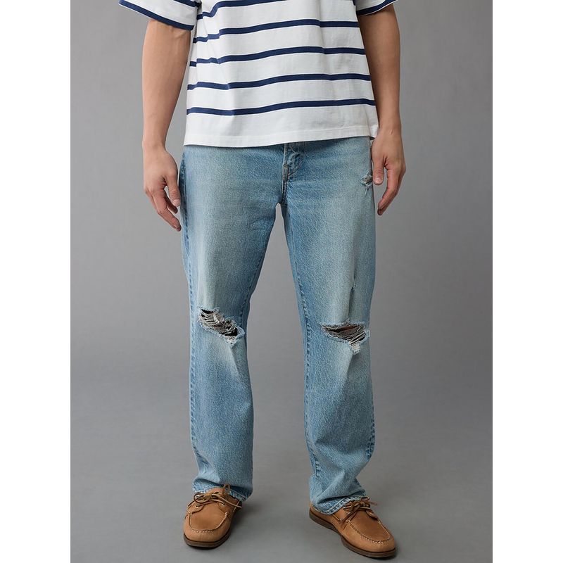 American Eagle Men Blue Easyflex Loose Ripped Jeans (33)