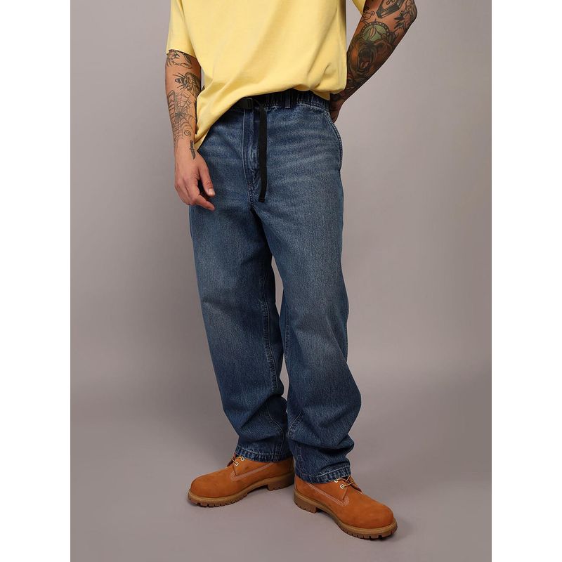 American Eagle Men Blue Belted Loose Jeans (26)