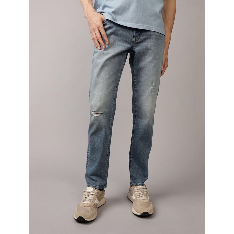 American Eagle Men Blue Airflex Slim Straight Distressed Jeans (34)