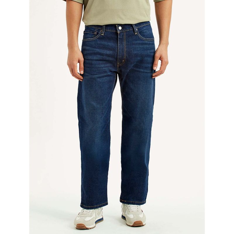 Levi's Mens 555 Dark-Blue Relaxed Straight Fit Mid Rise Jeans (28)
