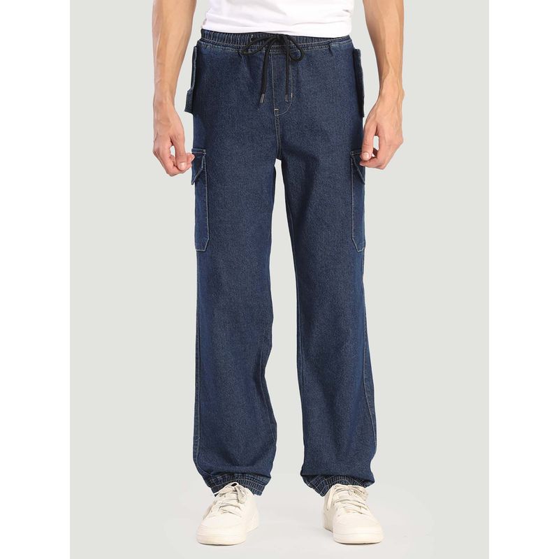 Bene Kleed Men relax fit Lycra blue denim cargo jogger (28)