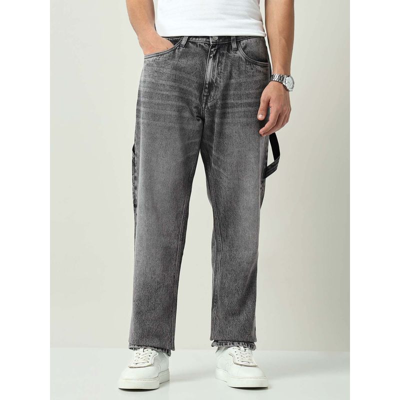 AD By Arvind Grey Loose Fit Whiskered Jeans (30)