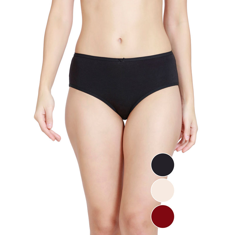 Nykd by Nykaa Pack Of 3 Mid rise Hipster Cotton Stretch Medium Rear Coverage Panty Multi (S)