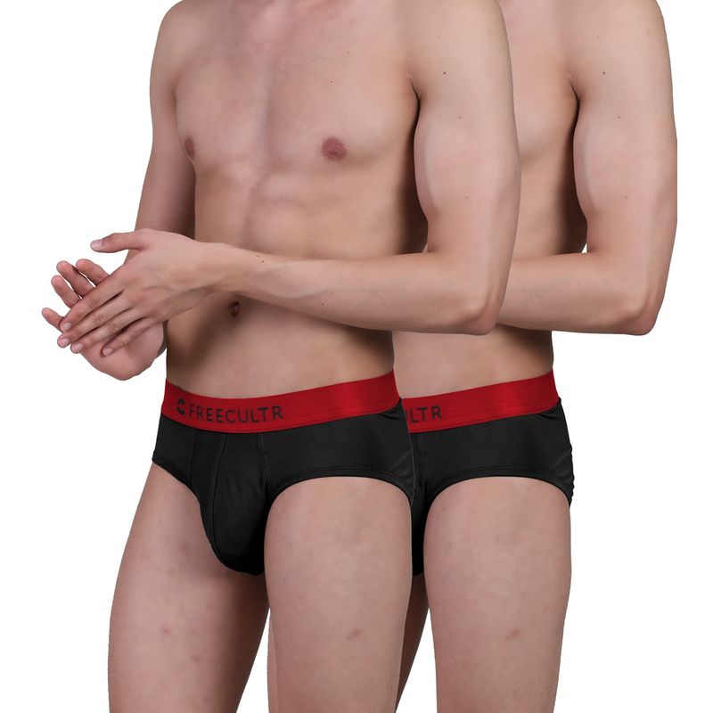 FREECULTR Mens Underwear AntiBacterial Micromodal AntiChaffing Brief, Pack of 2 - Black (S)