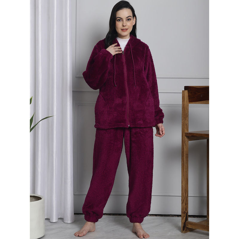 Secret Wish Purple Faux Fur Winter Night Suit (Set of 2) (S)