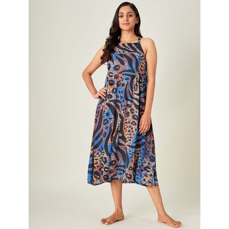 The Kaftan Company Blue And Brown Animal Print Negligee (S)