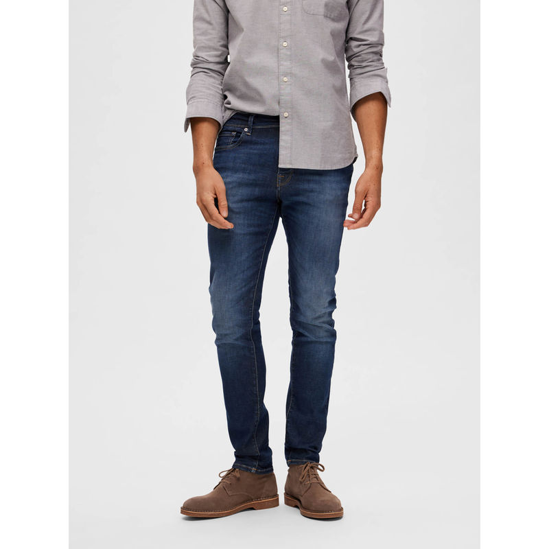 Selected Dark Blue Mid Rise Leon Slim Fit Jeans (30/32)